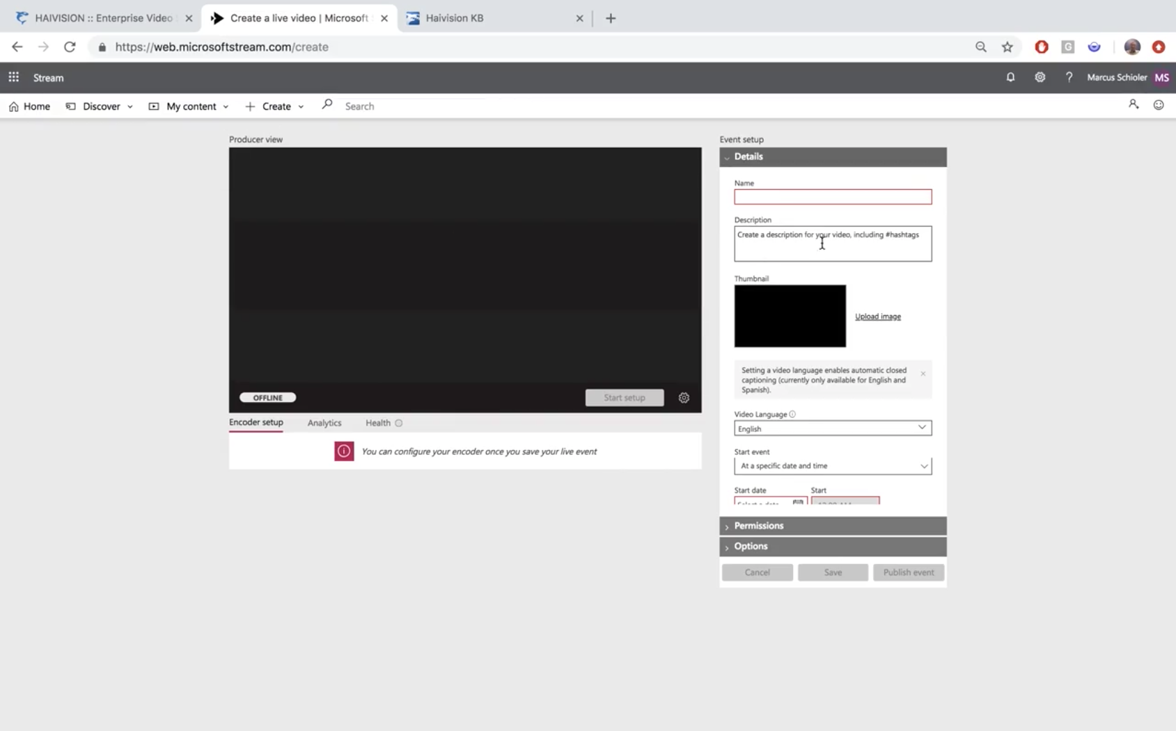 Event Details in Microsoft Stream
