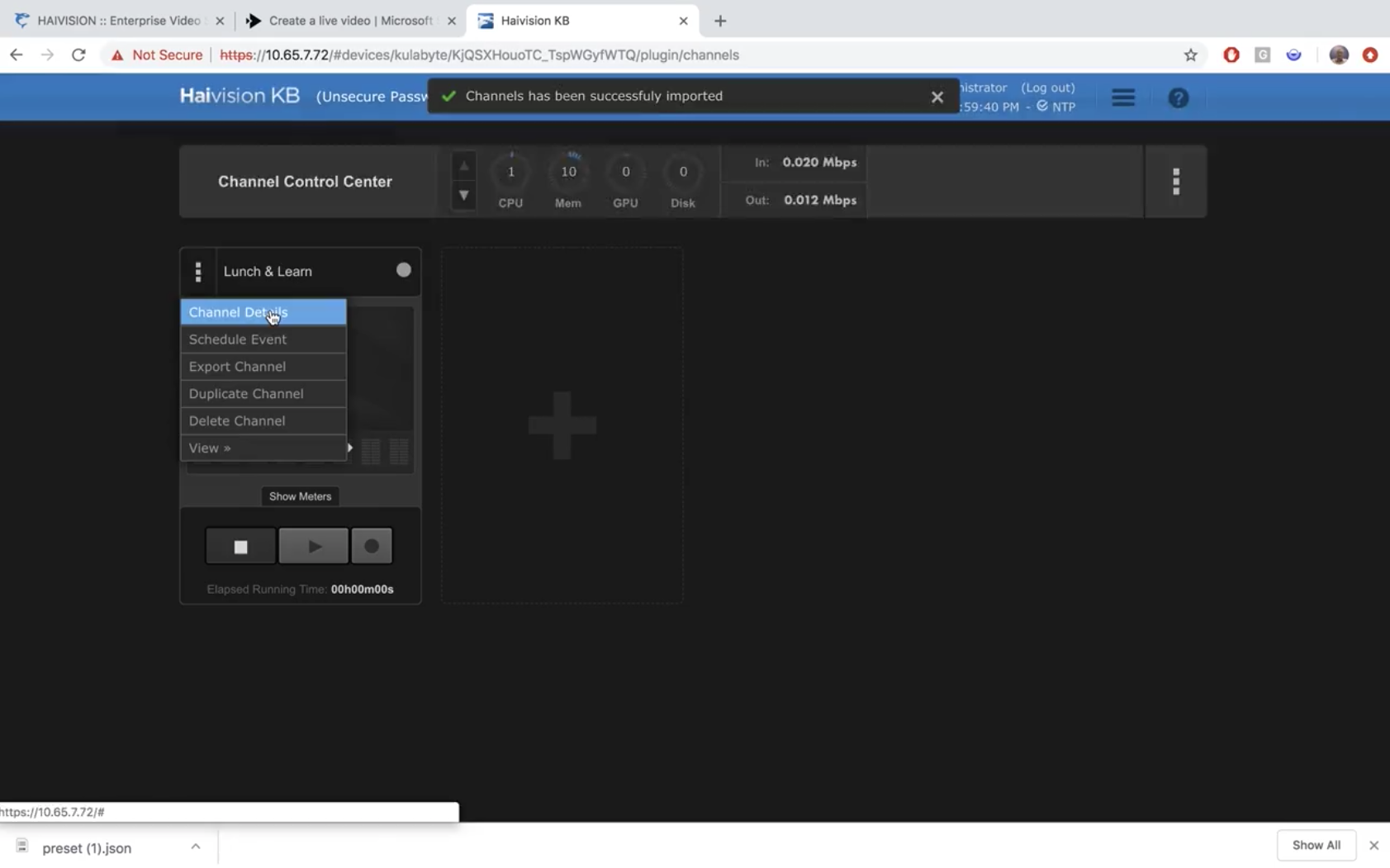 Select Channel Details in your KB video encoder