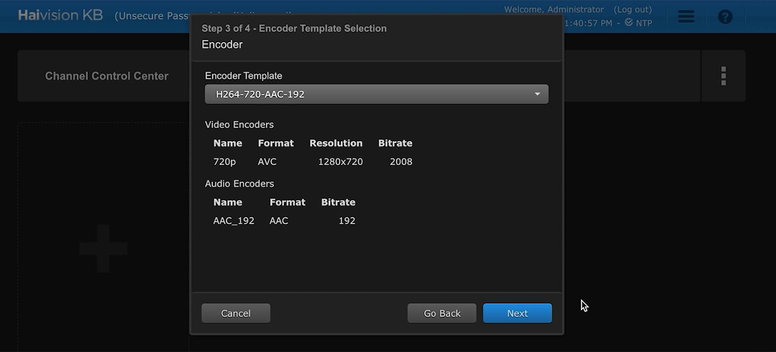 Setting up your encoder template in the Haivision KB video encoder