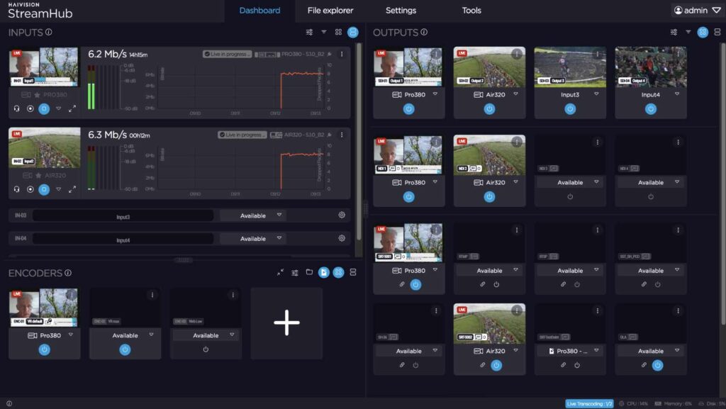 Haivision Stream Hub UI