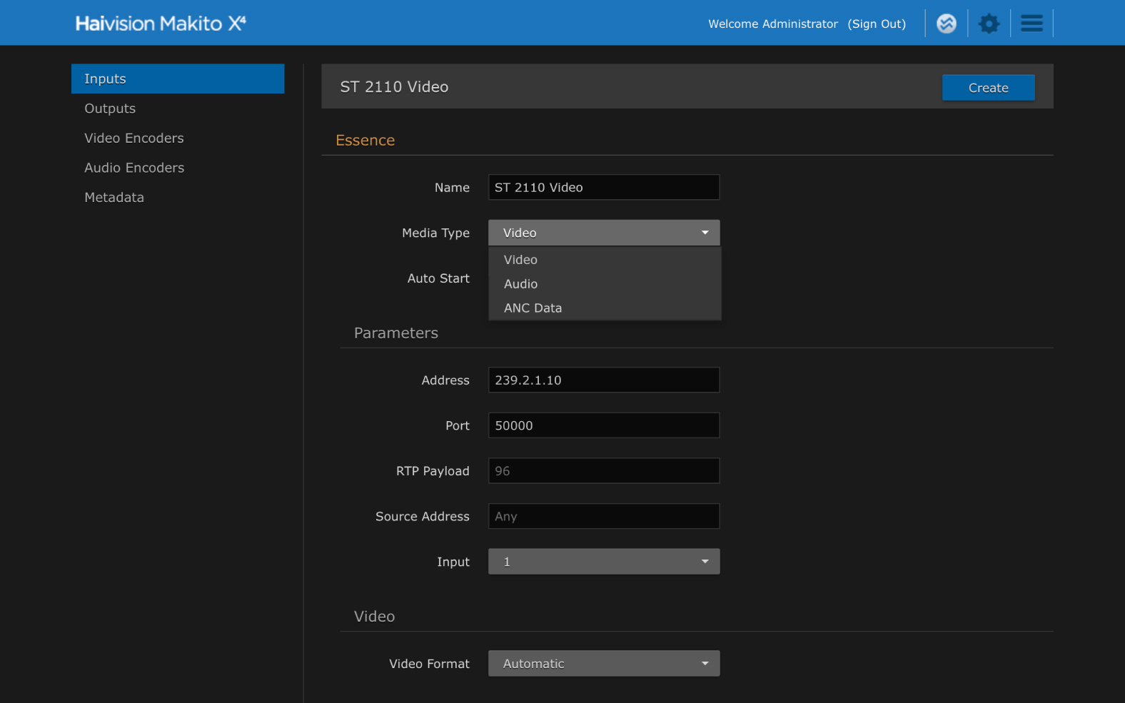 SMPTE 2110 Video Inputs Makito X4 Video Encoder