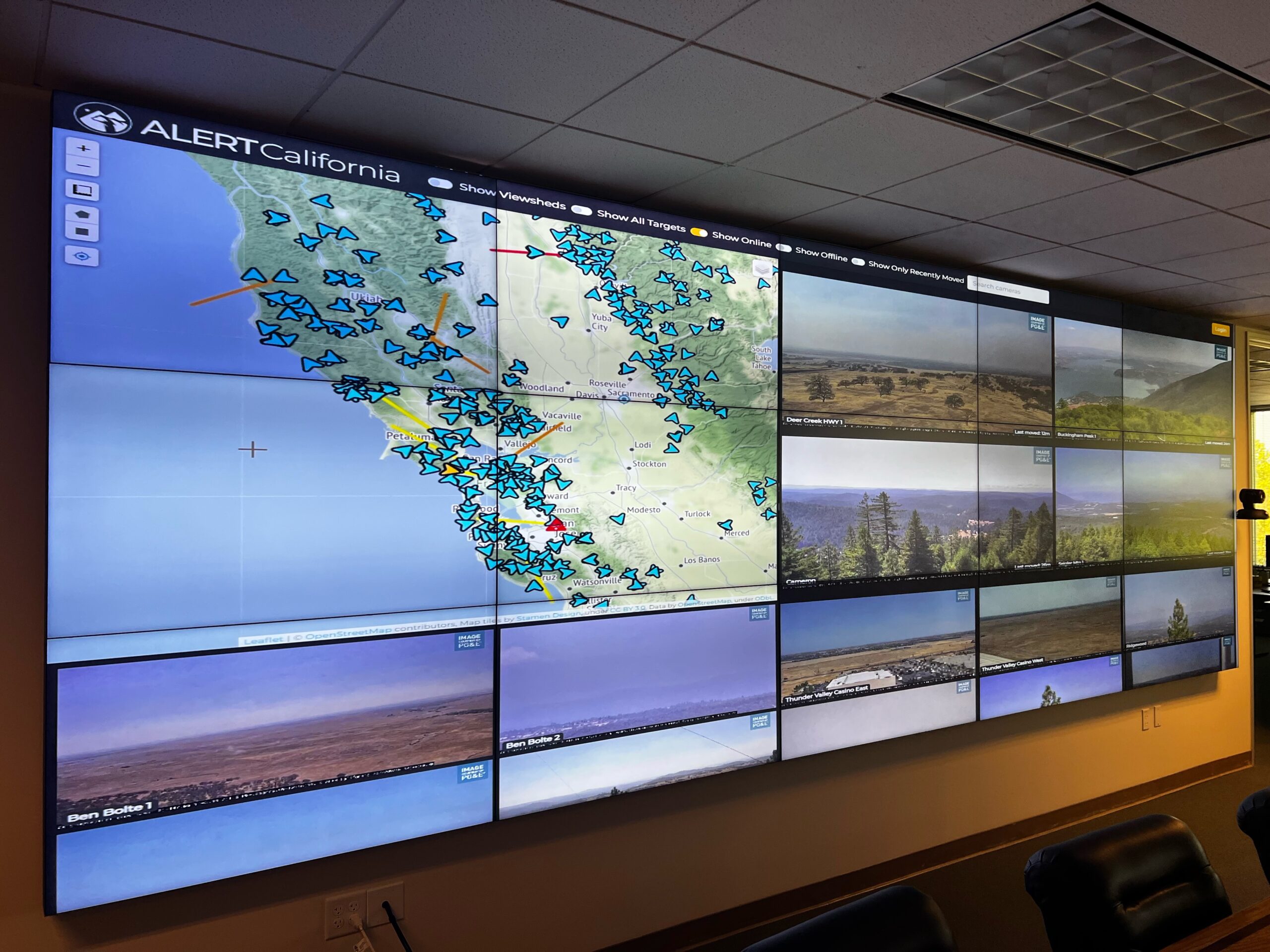 Content displayed in ALERTCalifornia Sacramento Command and Control Center. Image credit: ALERTCalifornia | UC San Diego