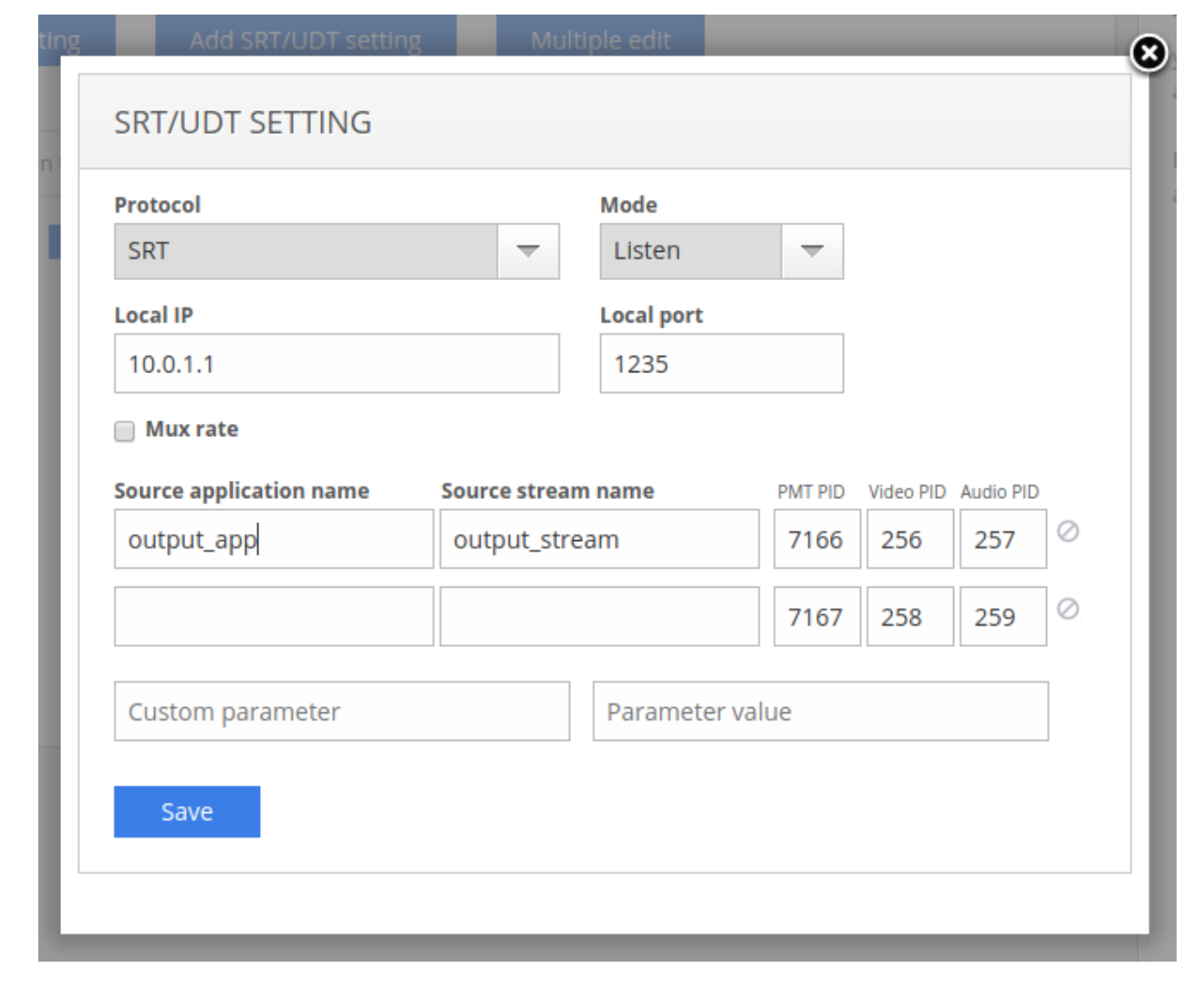 SRT UDT settings